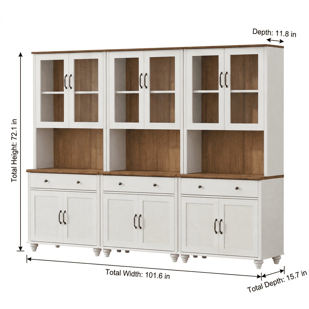 White Large Bookcase, Bookshelf with Ample Storage Cabinet, Farmhouse Library Wooden Bookshelves for Living Room, Office, Kitchen, Study Room