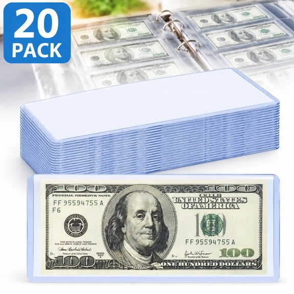Deally 20 Pack Dollar Bill Sleeves Clear Hard Plastic Waterproof Currency Protectors 6.8 x 2.9 Inches for Money Collection Display and Organization