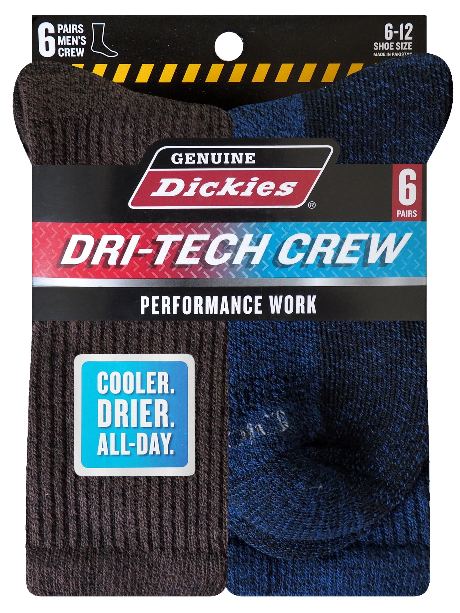 (2 pack) Genuine Dickies Men's Dri-Tech Crew Socks, 6-Pack, Sizes 6-15