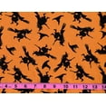 thumbnail image 3 of Halloween Flying Witches on Broomsticks on Orange 100% Cotton Fabric, 3 of 3