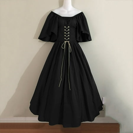

Yinguo For Womens Trumpet Sleeve Irish Shirt Dress With Corset Traditional Dress Women M Gothic Retro Long Sleeve Corset Dress Black XXXXXL