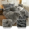thumbnail image 4 of LIFEREVO 3 Pieces Luxury Plush Shaggy Faux Fur Duvet Cover Set(1 Fluffy Fuzzy Comforter Cover + 2 Pompoms Fringe Quilted Pillow Covers) Furry Bed Set, Zipper Closure, Queen Size, Ombre Dark Gray, 4 of 7