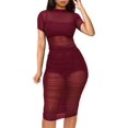 thumbnail image 1 of GHSDFBB Women Sexy Bodycon Dresses See-Through Sheer Mesh Ruched Bodycon Party Club Night Dress, 1 of 4
