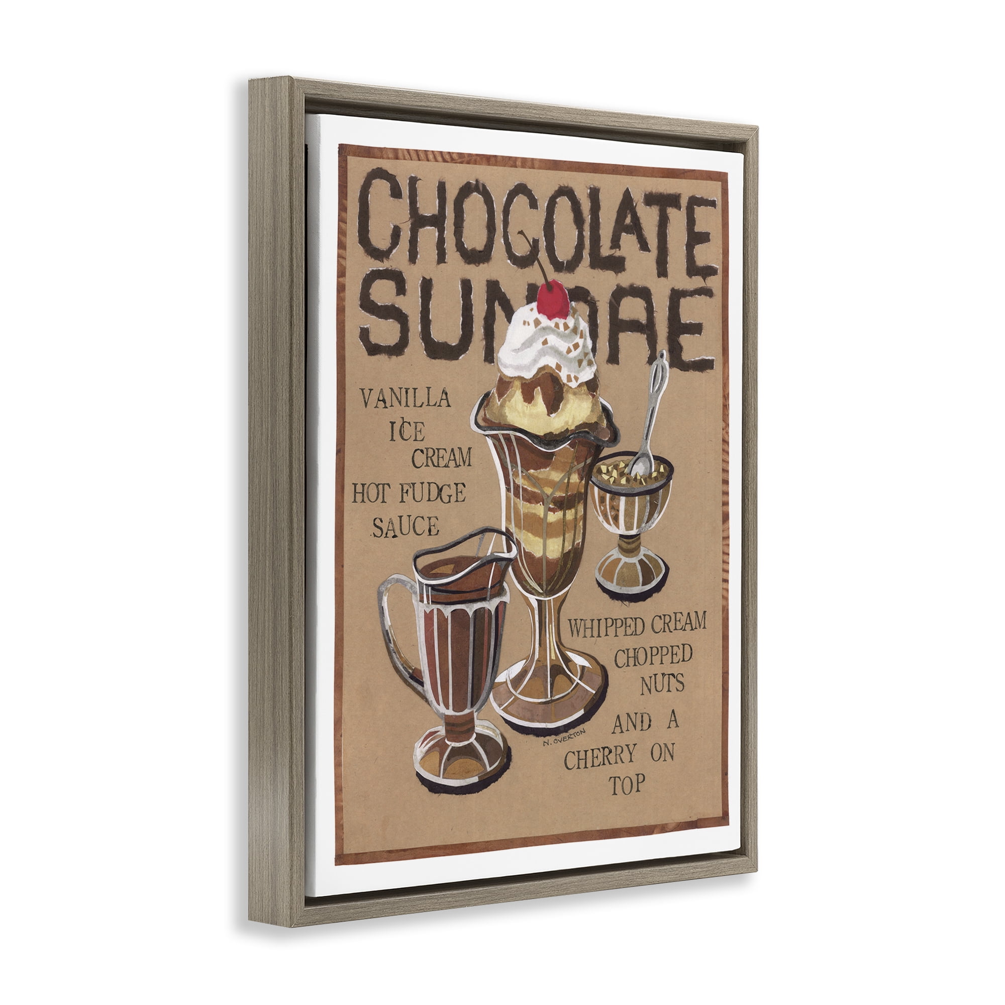 Stupell Industries Chocolate Sundae Recipe Food & Beverage Painting Brown Floater Framed Art Print Wall Art, 17 x 21