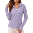 thumbnail image 4 of Women's Long Sleeve Quarter Zip Athletic Tops - Lightweight Moisture Wicking Workout Shirts, Slim Fit Running Gym Pullover with Thumbholes Light Purple XXL, 4 of 7