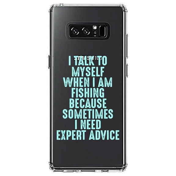 DistinctInk Clear Shockproof Hybrid Case for Samsung Galaxy Note 8 - TPU Bumper Acrylic Back Tempered Glass Screen Protector - I Talk To Myself Fishing Need Expert Advice