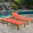 thumbnail image 2 of Daisy Outdoor Chaise Lounge with Weather Resistant Cushion, Set of 2, Teak Finish and Orange, 2 of 8