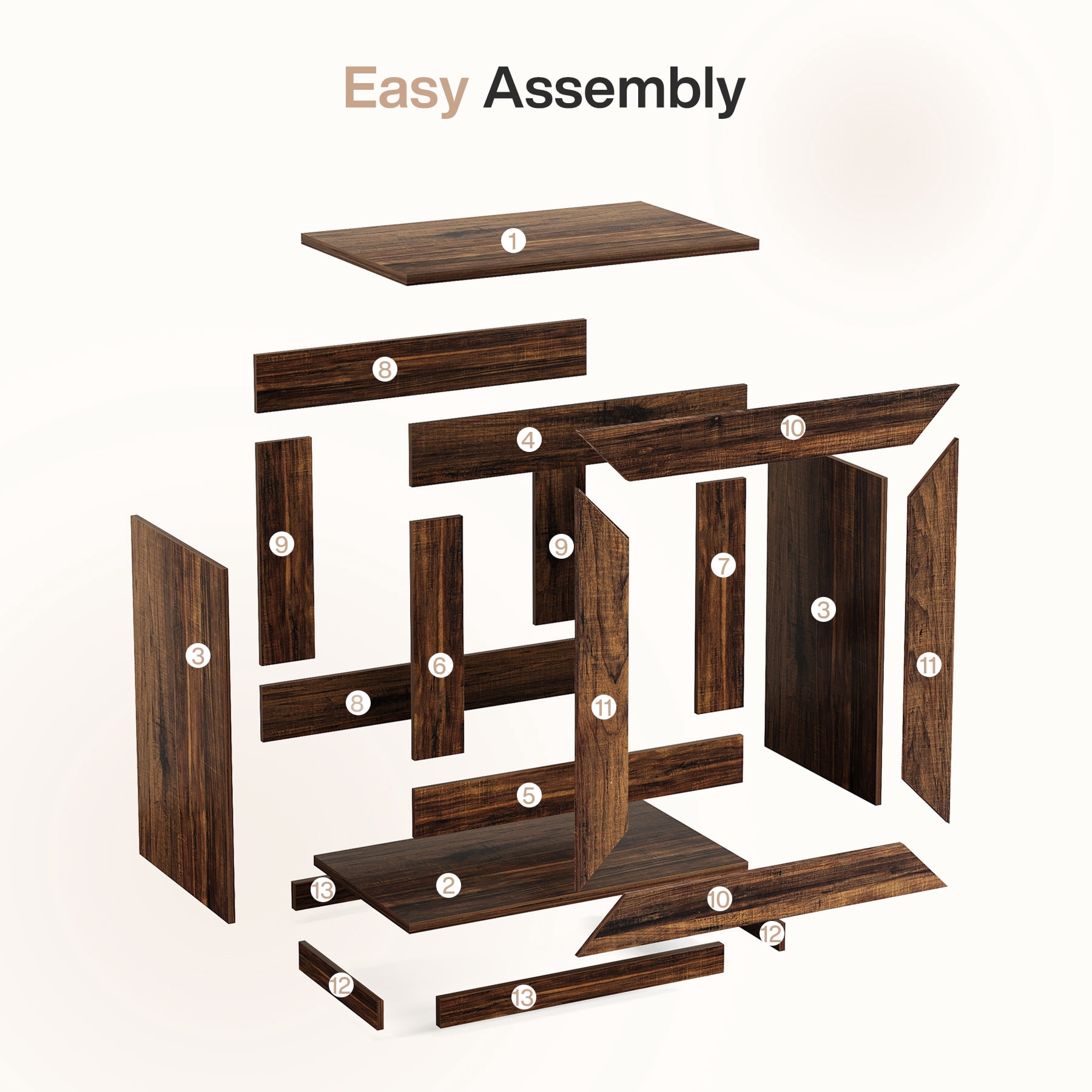 Fnova End Table Farmhouse Square Side Table with Storage, Wooden Sofa Table with Central Hollow Design, Modern Bedside Table, Easy Assembly, for Living Room, Bedroom, Nightstand, Dark Walnut