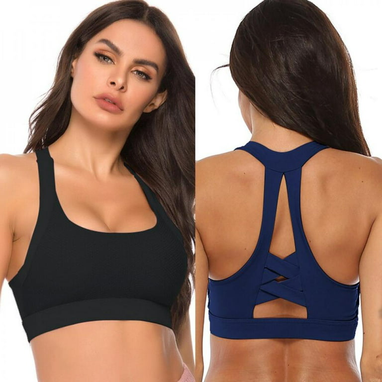 Baywell 2 Packs Racerback Sports Bras for Women - Padded Seamless High  Impact Support for Yoga Gym Workout Fitness, Dark Blue, 33C-44B/C/D/DD