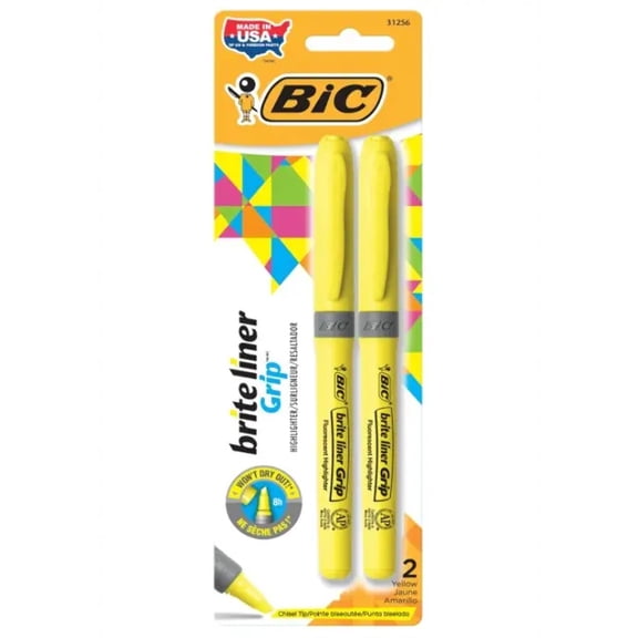 Bic Brite Liner Grip Chisel Tip Yellow Highlighter (2-Pack) GBLP21