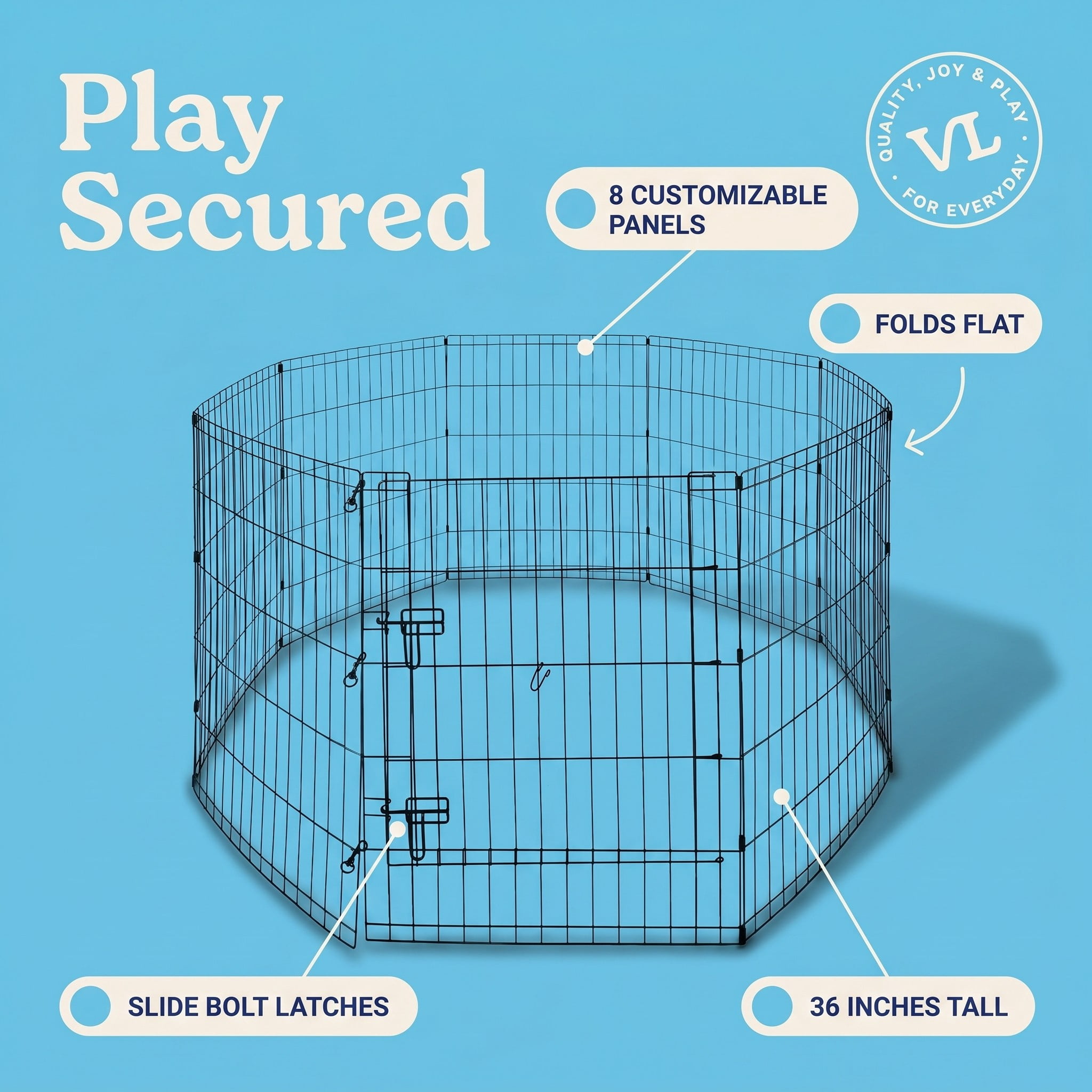 (2 pack) Vibrant Life 8-Panel Wire Playpen for Pets, Black, 36" Tall
