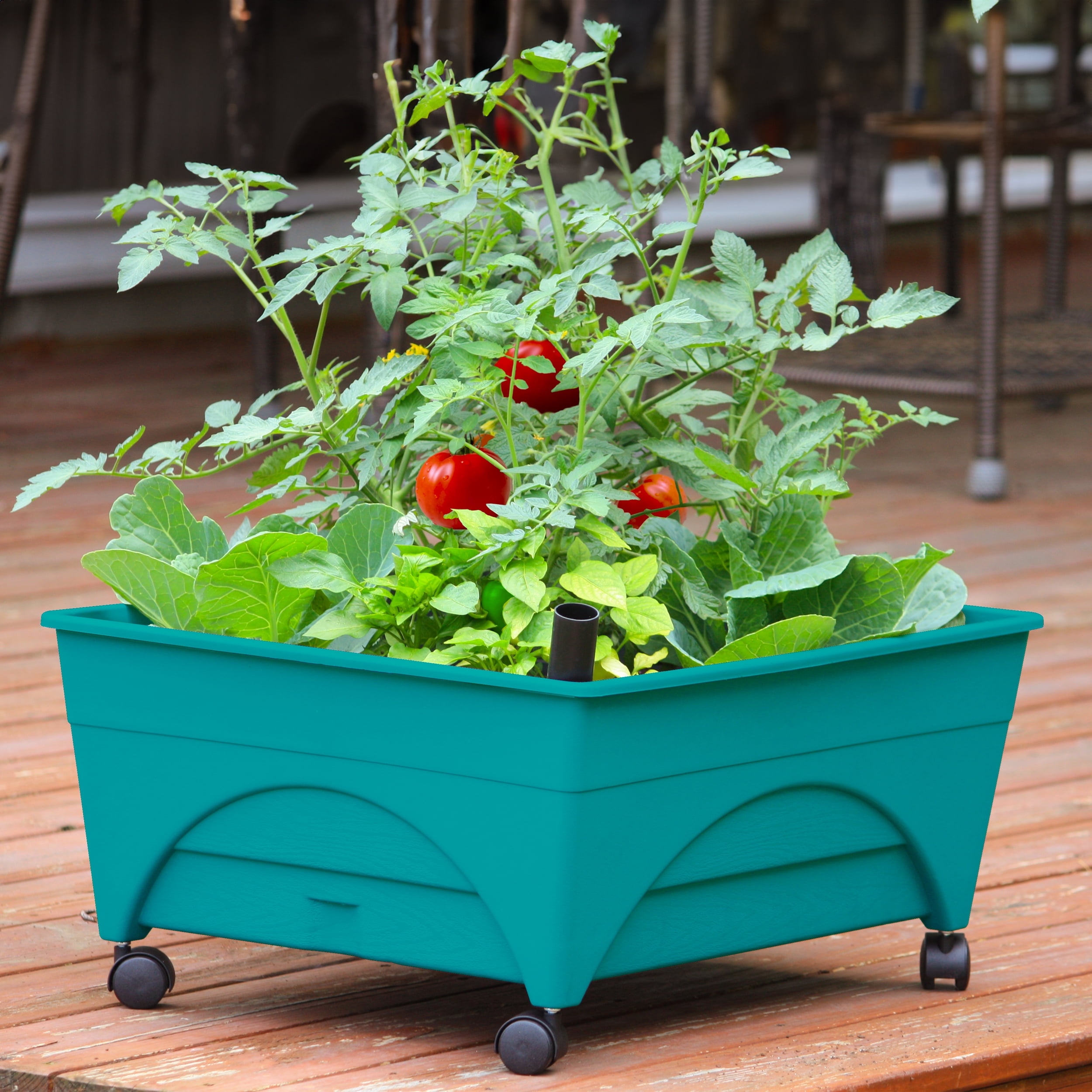 Emsco Group-  Little Pickers Garden Grow Box  Raised Bed with Self-Watering, Improved Aeration, Mobile Casters - Teal