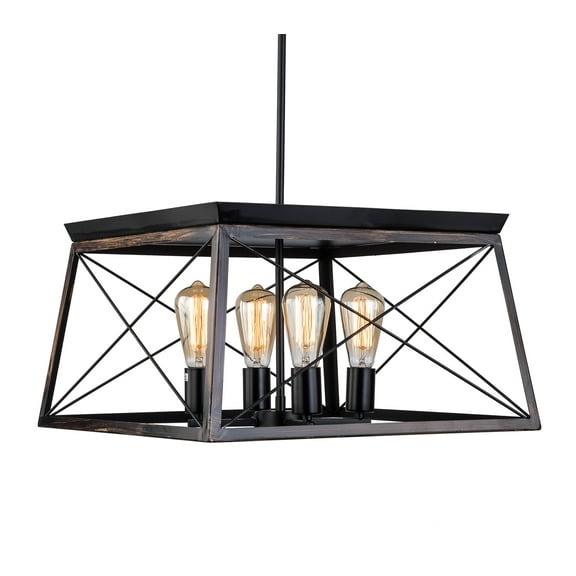 ORB Wood Finish Cage Modern Chandelier, 4-Light Height Adjustable Chandelier Ceiling Light Fixtures