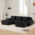 thumbnail image 3 of FFH 114" U Shaped Sectionals for Living Room with Ottoman, Modular Cloud Sofa, Flannelette Fabric (Black, 3 Seater with 2 Ottoman), 3 of 18