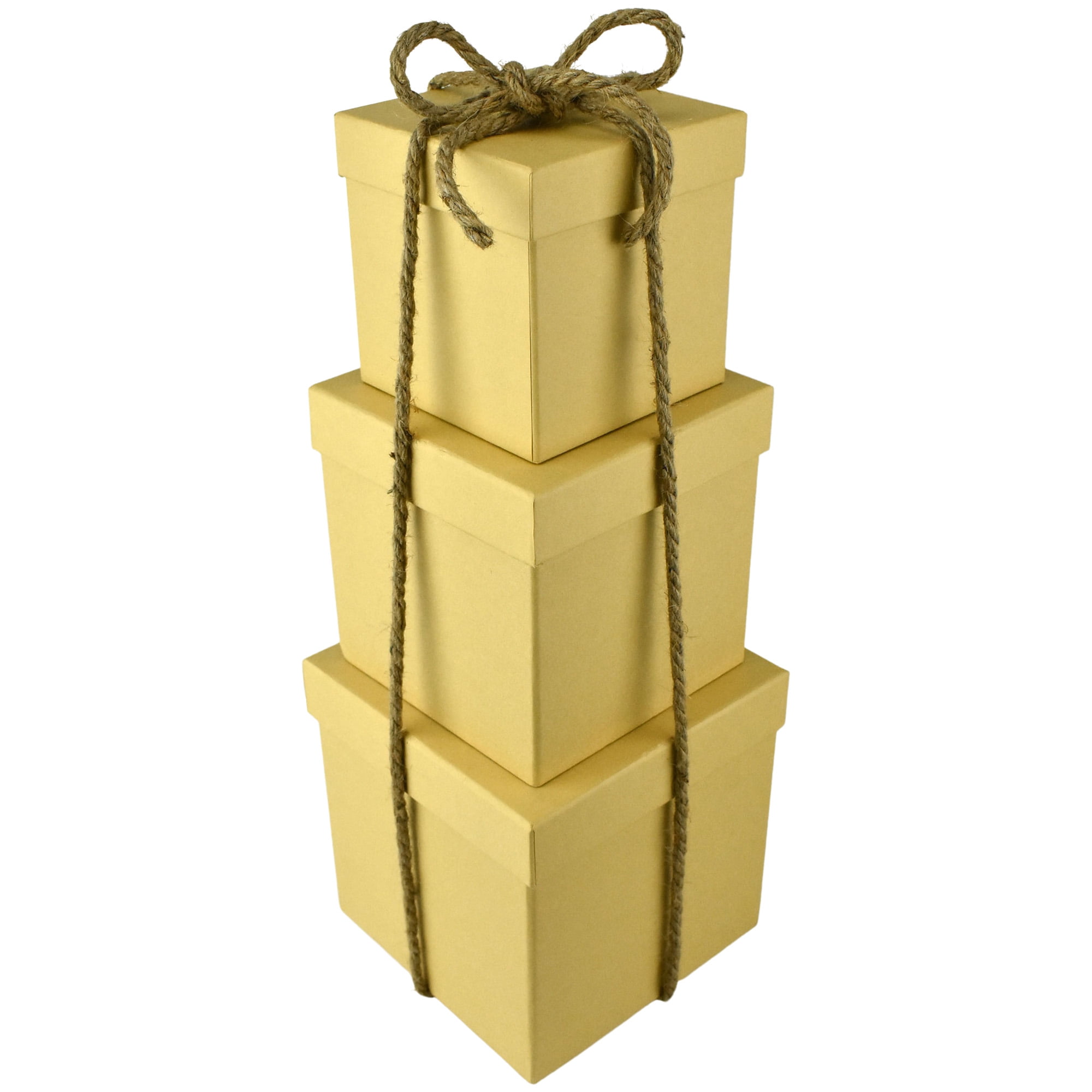 Homeford Nested Square Gift Boxes, Natural Kraft Brown, 5inch, 6inch, 7inch, 3piece, 1/4