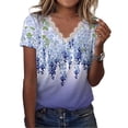thumbnail image 1 of Camiseta De Verano Para Mujer Camiseta Suelta De Manga Corta Con Cuello En V Con Adorno De Encaje Estampado Floral Para Damas Femeninas Impresión A Azul M, 1 of 6