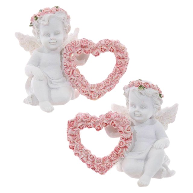 Estatuilla de ángel 2 piezas pequeñas y de querubines con decoración de rosas para el dormitorio de San Valentín Fanmusic Estatuilla de ángel