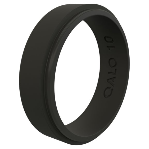 QALO Step Edge Men's Silicone Ring - Breathable & Durable Wedding Silicone Bands - Men Black Narrow Ring Size 09