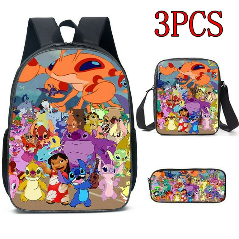 3 PCS Cute Anime Stitch Backpack Shoulder Bag Stitch Pencil Case Student  School Bag Stitch Diagonal Bag for Student Boys Girls Kids Christmas Gift  (#13) 