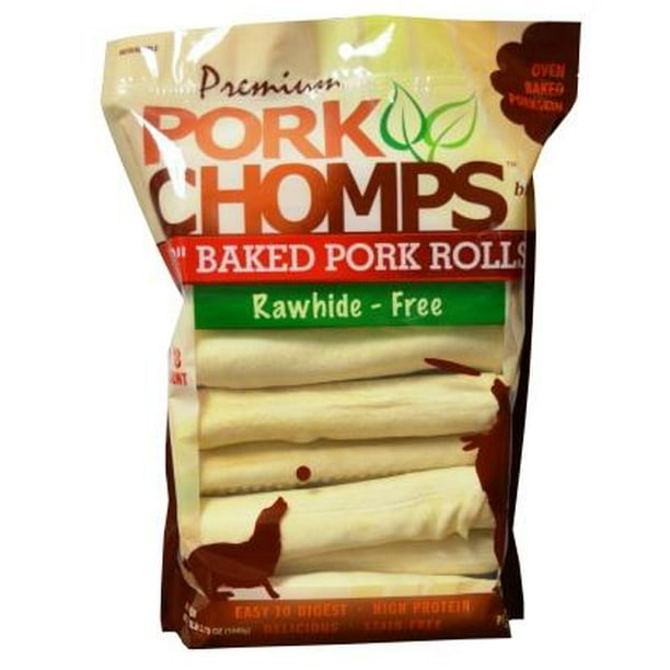 Premium Pork Chomps Baked Pork Skin Rolls, 8" RawhideFree Rolls, 18