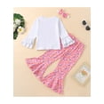 thumbnail image 3 of Bagilaanoe 3pcs Toddler Girl Birthday Outfits Flare Long Sleeve Letter Donut Print Tops + Bell-bottom Trousers + Headband 2T 3T 4T 5T 6T Kids Long Pants Set, 3 of 9