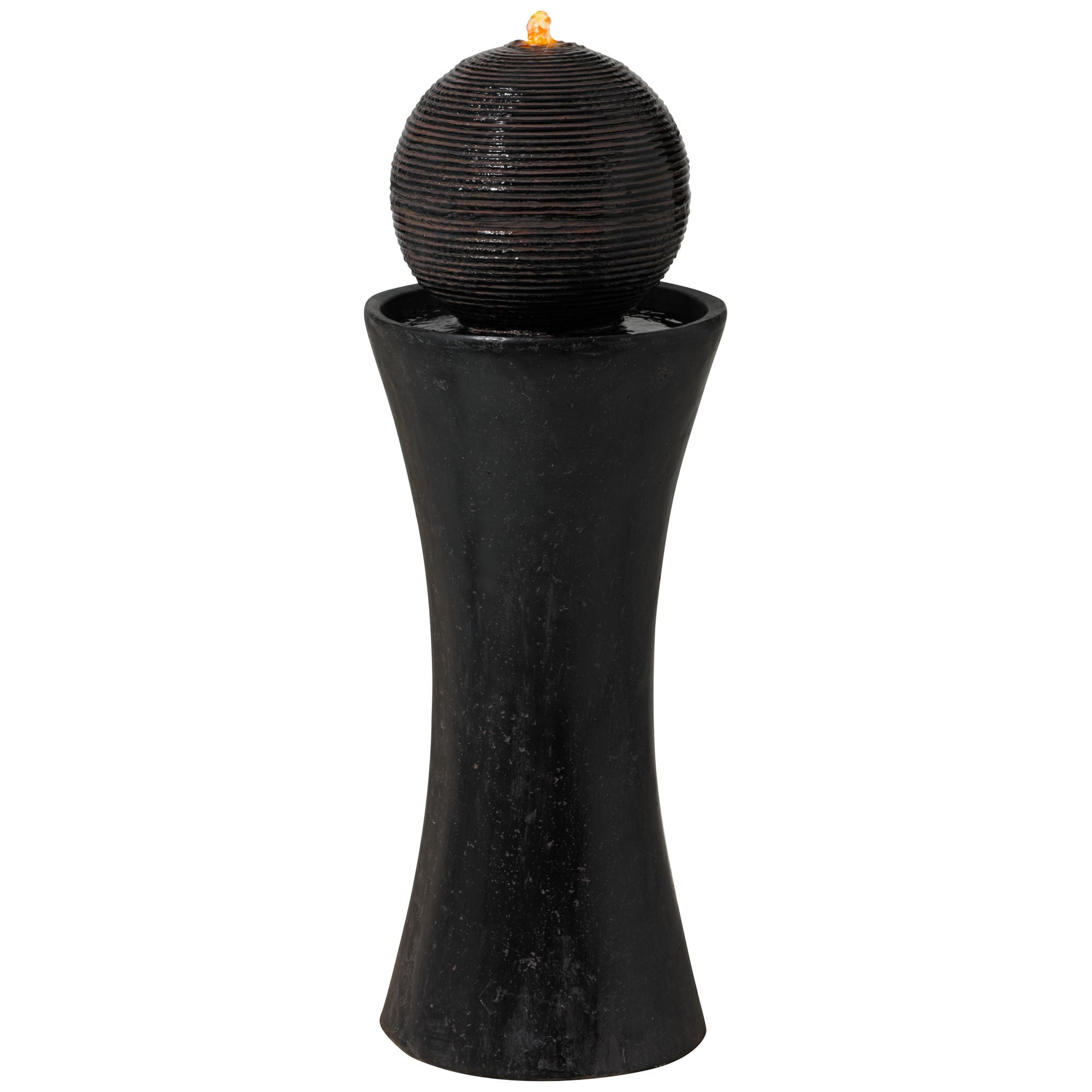Dark Sphere 35 1/2" High Zen Modern Indoor Outdoor Decor Faux Stone Floor Fountain w/ Light LED Bubbler Pillar