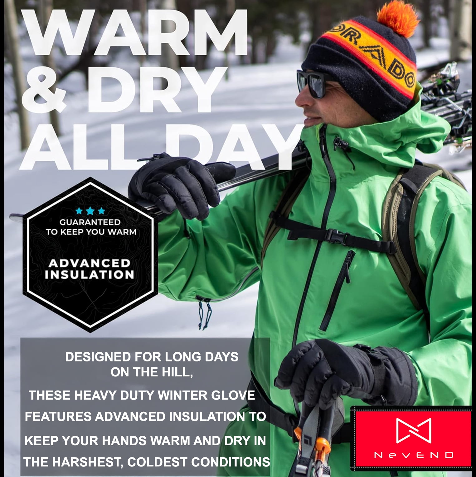 Winter Waterproof Ski Gloves For Men Insulated For Snowboard Hiking Cold Weather Outdoor Work Gloves M-L
