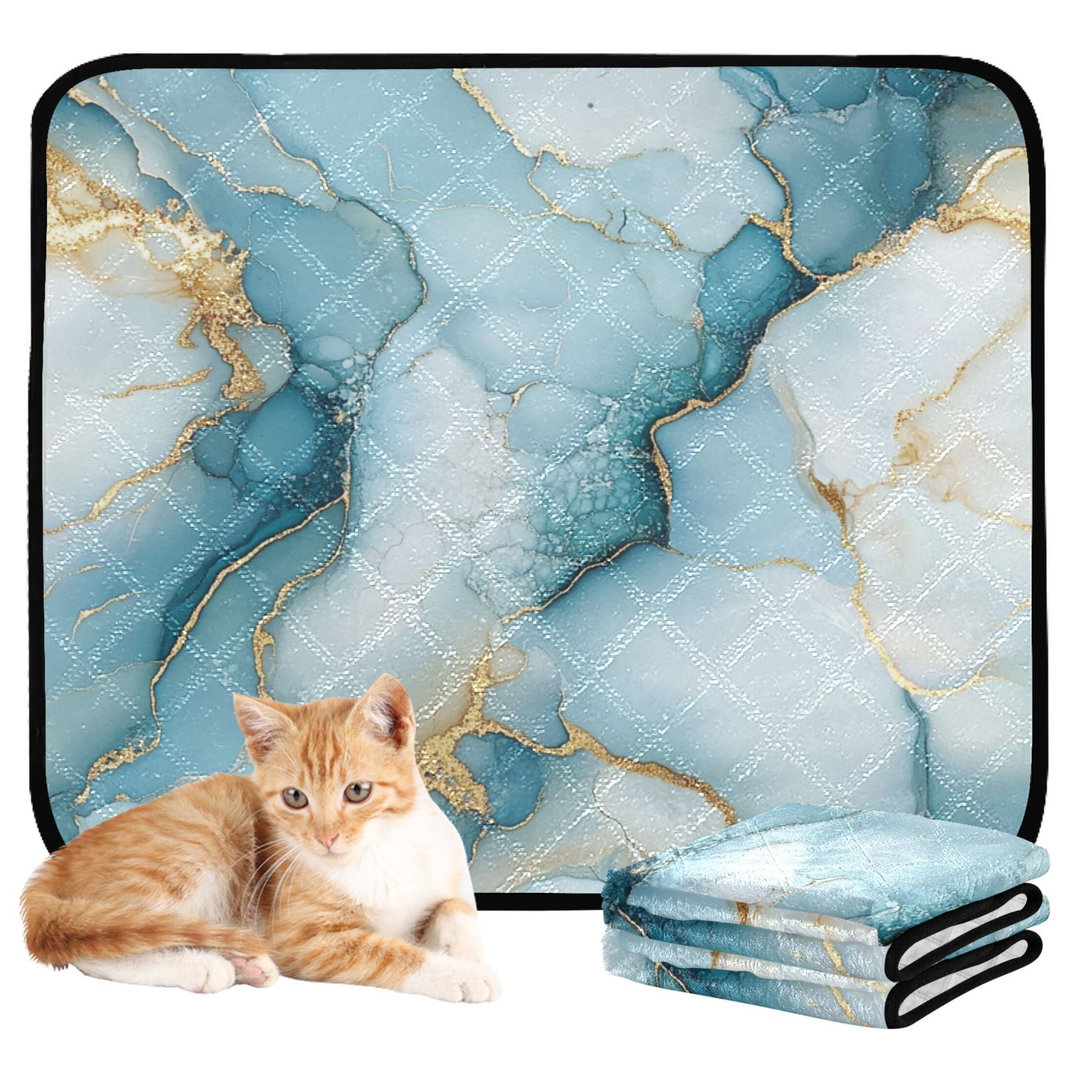 Qxltty Cyan Gilt Marble Cat litter Pads Pet Set of 2 Diaper Mats Center Anti-leakage Layer Absorbent Soft and Comfortable