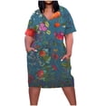 thumbnail image 2 of Viikei Sundresses for Women Casual Summer,Women's Beach Short Sleeve Dress,Plus Size Dress for Women V Neck Summer Printing Sundresses Knee Short Sleeve with Pockets Multicolor XXL, 2 of 5
