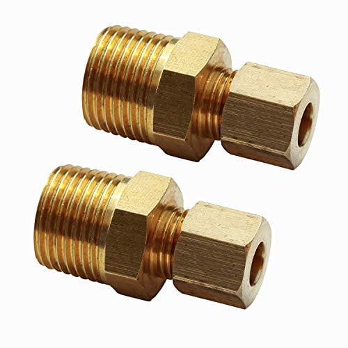 Ice Maker Water Line Brass Tube Fitting, 3/8" Male x 1/4" Compression - (2 Pack)