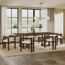 Christopher Knight Home 7-Piece Dining Set with 95" Wood Table, Modern Back Upholstered Armchairs, Walnut Beige