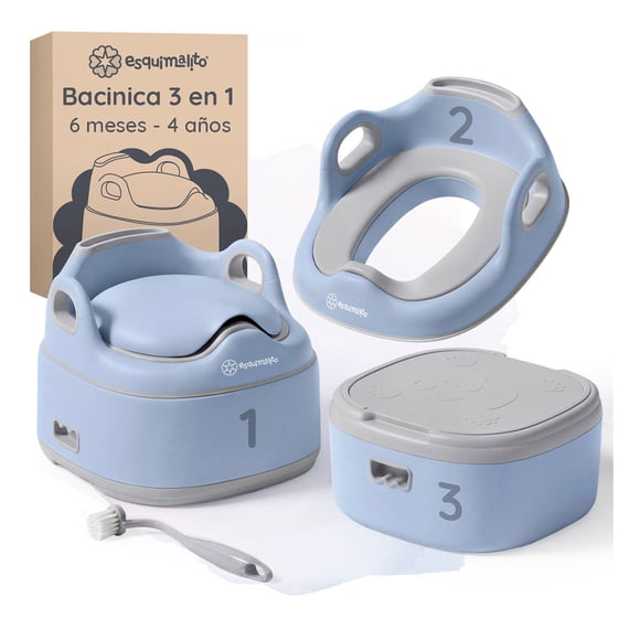 Bacinica 3 en 1 para Niños Esquimal, Asiento Entrenador Portátil, Antideslizante, Inodoro Infantil de 6 Meses a 4 Años, Azul