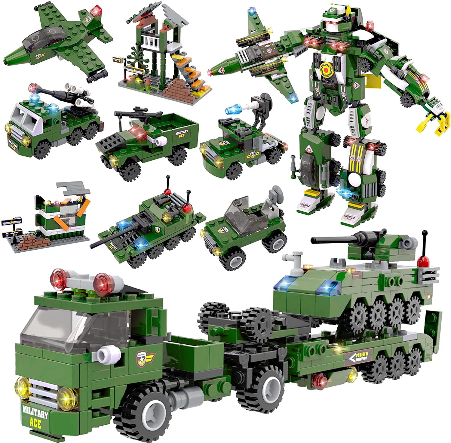 1552 Pieces Exercise N Play Military Army Building Kit Creative Roleplay Building Toys for Kids Boys Age 6-12 Years Tank Building Blocks Sets with Storage Box 