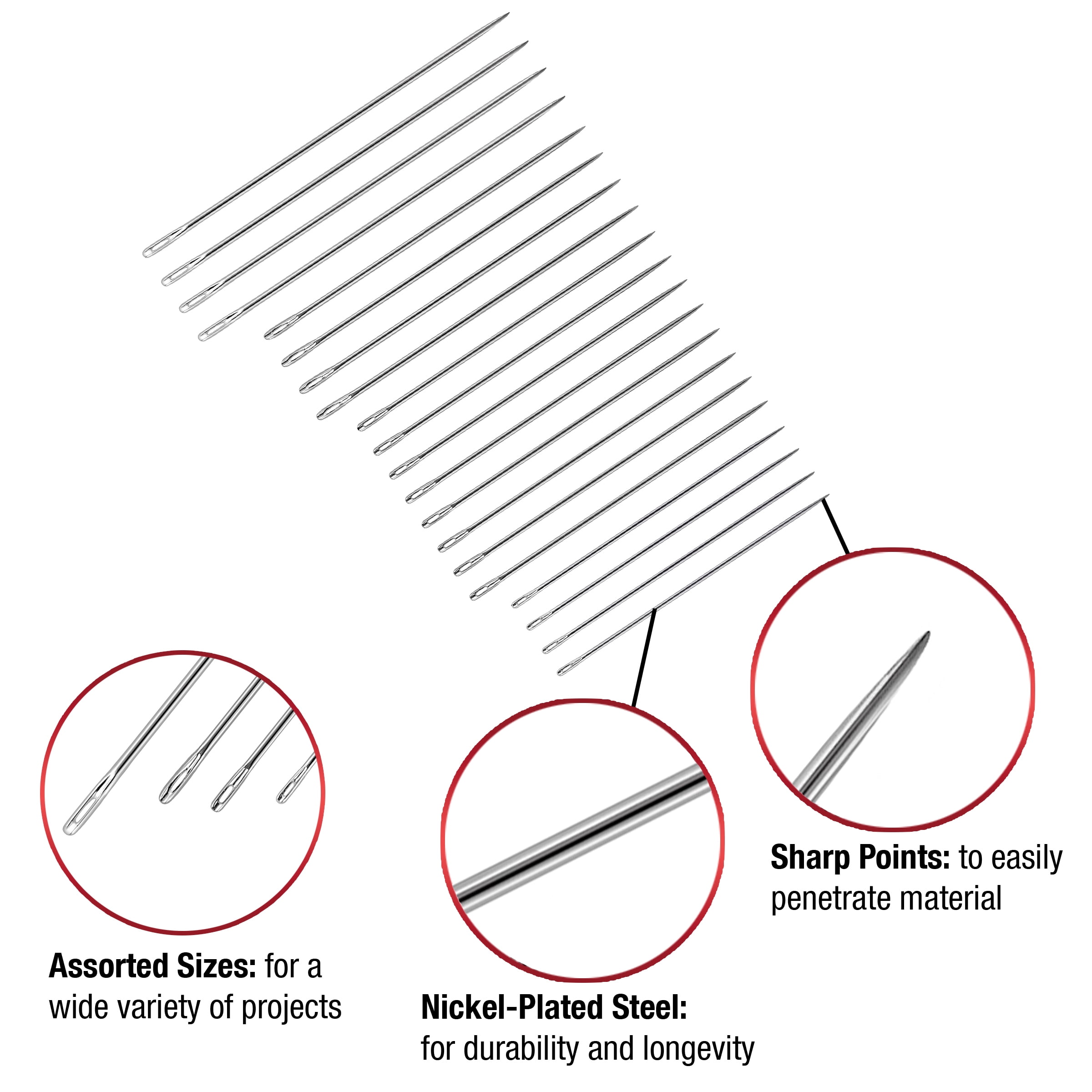 (4 pack) SINGER Sharps Steel Hand-Sewing Needles, Sizes 3/9, 20 Pieces