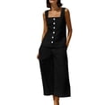 thumbnail image 3 of Ihhxva Cotton Linen Two Piece Set for Women Solid Color Stretchable Square Neck Sleeveless Slim Ankle Length Multi-Pocket Wrinkle-Resistant Summer Outfit S-2XL, 3 of 8
