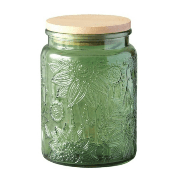 Green Glass Canister, Candy Jar with Lid, 23.7 FL OZ Vintage Colored Mason Jars for Kitchen D rative Jar for Coffee Tea Candy Cookies, Cute Jars (Green, 1 Pack)