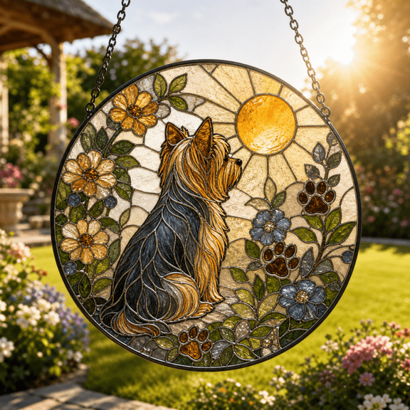 Yorkshire Terrier Suncatcher Stained Glass Window Hanging Gift for Dog Lovers