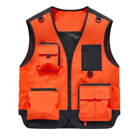 USNSM (S-5XL) Men's Big and Tall Mesh Vests Casual Outdoor Lightweight Quick Dry Work Travel Photo Cargo Jacket Multi Pockets Orange XL