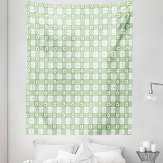 Mint Green Tapestry, Daisy Chamomile Petals Textured Striped Background Picnic Kitchen Spring Image, Fabric Wall Hanging Decor for Bedroom Living Room Dorm, 5 Sizes, Mint Green, by Ambesonne