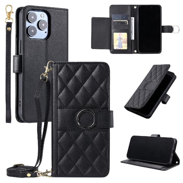 Funda tipo billetera GANGXUN para iPhone 16 Pro – Tapa abatible con correa para mujer