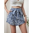 thumbnail image 4 of Women'S Print Knot Side High Waist Wrap Boho Mini Shorts Blue XS, 4 of 9