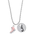 thumbnail image 1 of Delight Jewelry Silvertone 3-D Pink Ice Skate Silvertone Script Initial Disc - J - Charm Necklace, 20"+3", 1 of 4