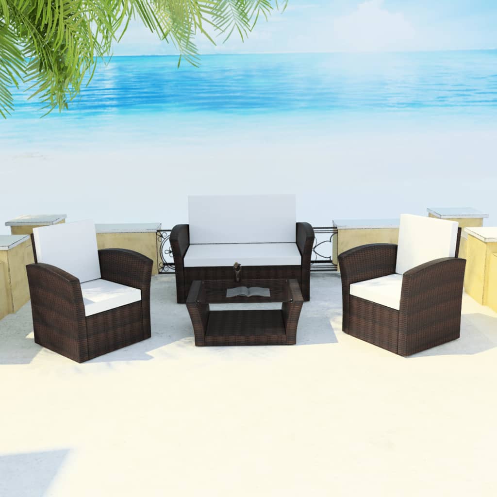 vidaXL Patio Lounge Set Sectional Sofa Set 4 Piece with Cushions Poly Rattan - image 2 of 41