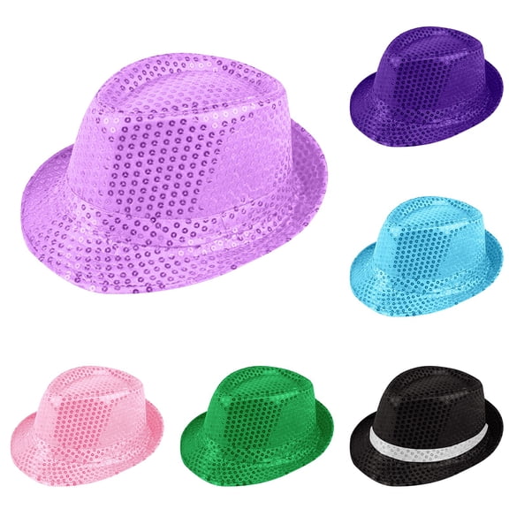 Men's Sparkling Sequin Jazz Hat, Stage Performance Fedora Hat with All Over Glitter, Festival Party Costume Hat for Dance, Halloween, Cosplay and Themed Events Dark Purple