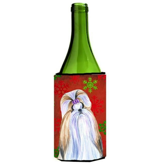 Shih Tzu Snowflakes Holiday Christmas Wine bottle sleeve Hugger - 24 oz.