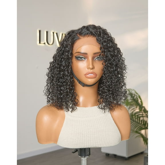 LUVME Wet and Wavy 5x5 Closure Pre-Cut Lace Water Wave Wig 12" Glueless Side Part Human Hair Wig Breathable Cap