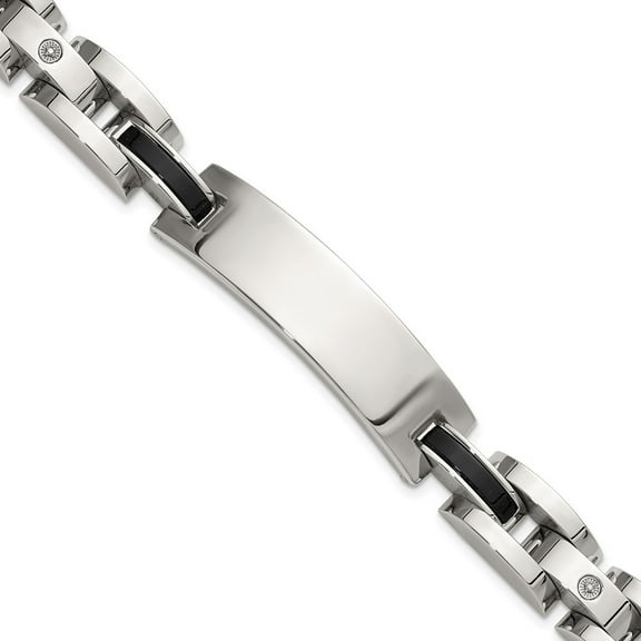 Auriga Fine Jewelry Stainless Steel with 14K White Gold Accent and .02ct Diamond and Onyx 8.75 inch Men's Bracelet