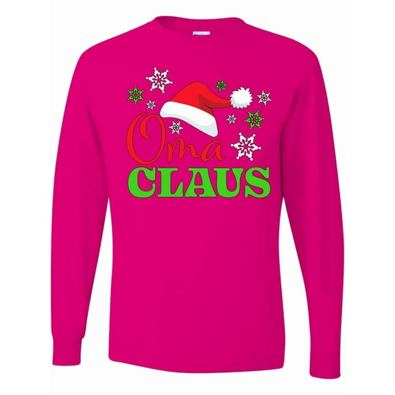 Inktastic Oma Claus with Christmas Santa Hat and Snowflakes Long Sleeve T-Shirt