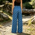 thumbnail image 4 of MVRLSH Women's Wide Leg Pants Gradient Elastic Waist Nine Inch Loose Trousers Decorated With Button Side Pocket Details Stretch Dress Casual Flowy Palazzo Pants Blue - M, 4 of 6