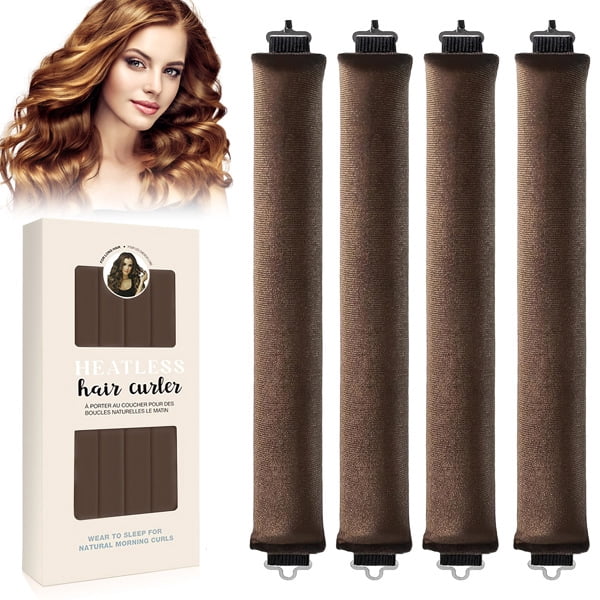 Overnight Heatless Hair Curler, Heatless Curls Satin Flexi Rods with Hook, Versatile Curling Tool for All Hair Types - Brown